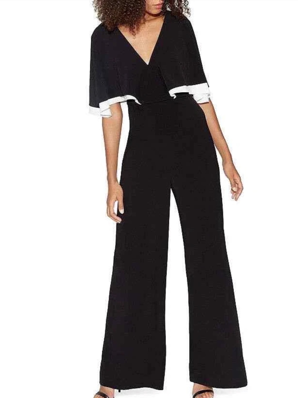 Halston Heritage Black Jumpsuit with White Sleeve Trim